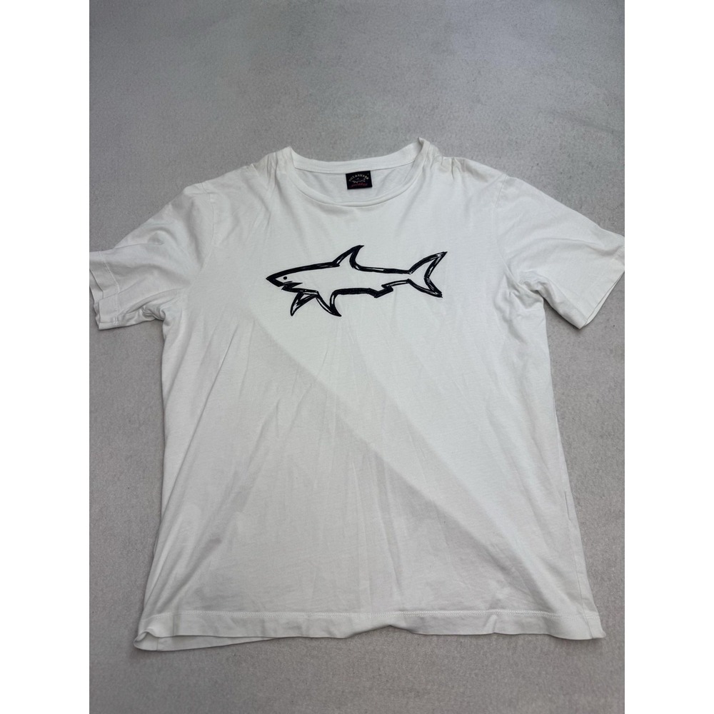 Paul & Shark Shirt Mens Medium White Shark Logo Graphic Nautical Tee Yachting